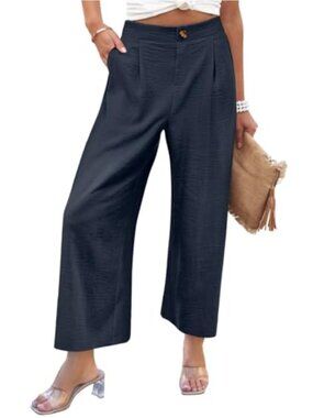Wide Leg Pants High Waisted Elastic Back Business Casual Trousers Long Flowy